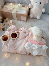 Cherry Blossom classic baby gift box with pink floral cheongsam-style romper with bow headband