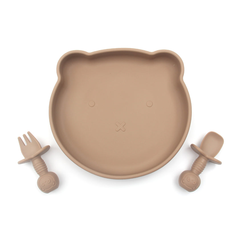 Baby Silicone Suction Plate Set - Khaki